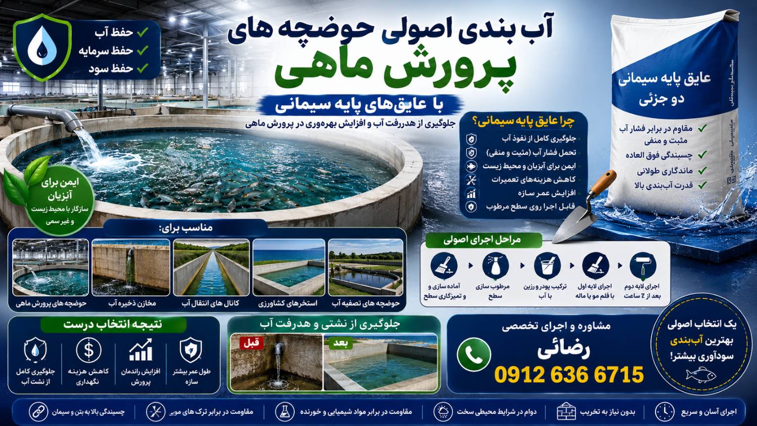 خرید عایق رطوبتی ارزان آببندی حوضچه های پروش آبزیان
